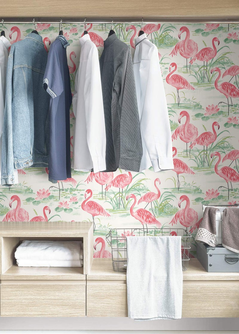 NuWallpaper NUS3679 Flamingo Beach Peel & Stick Wallpaper, Pink - Image 2